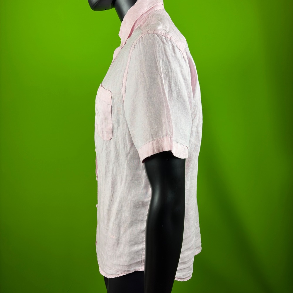 Porter & Ash Mens L 100% Linen Shirt Pink Short Sleeve Button Up Beach Vacation - Picture 6 of 16
